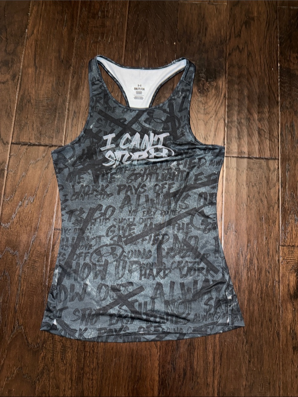 Under Armour Gray and White Graphic Racerback Tank